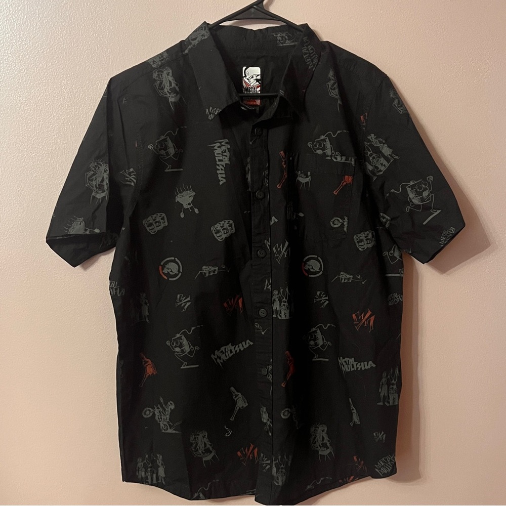 Metal Mulisha Mens Size L Button Shirt Black Rare Pattern All Over pocket RARE